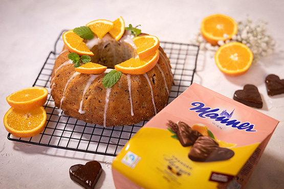 Manner Orangen-Grieß-Kuchen mit Orangencreme Herzen
